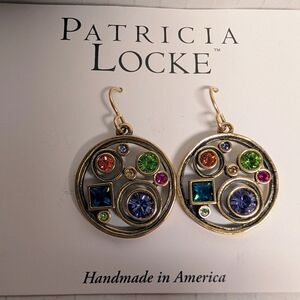 Patricia Locke Gold Multicolor Crystal Circle Drop Earrings
